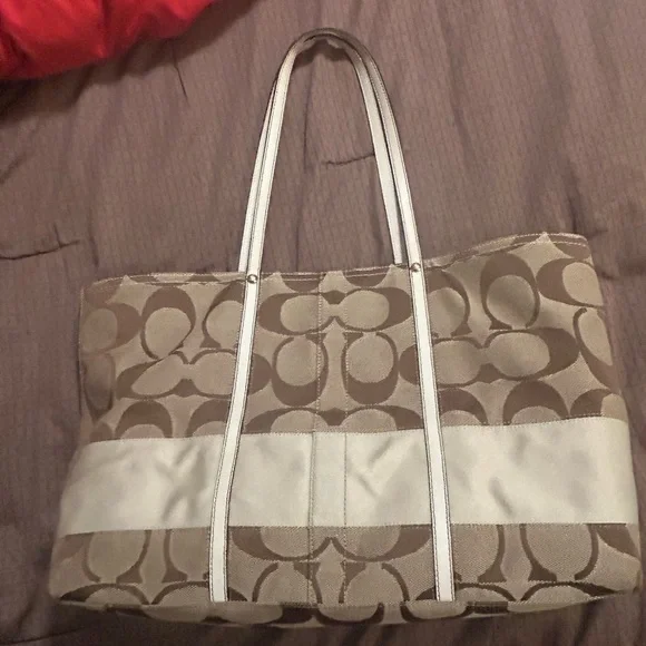 Coach Signature Canvas Tote Bag - Brown and White - Picture 1 of 12